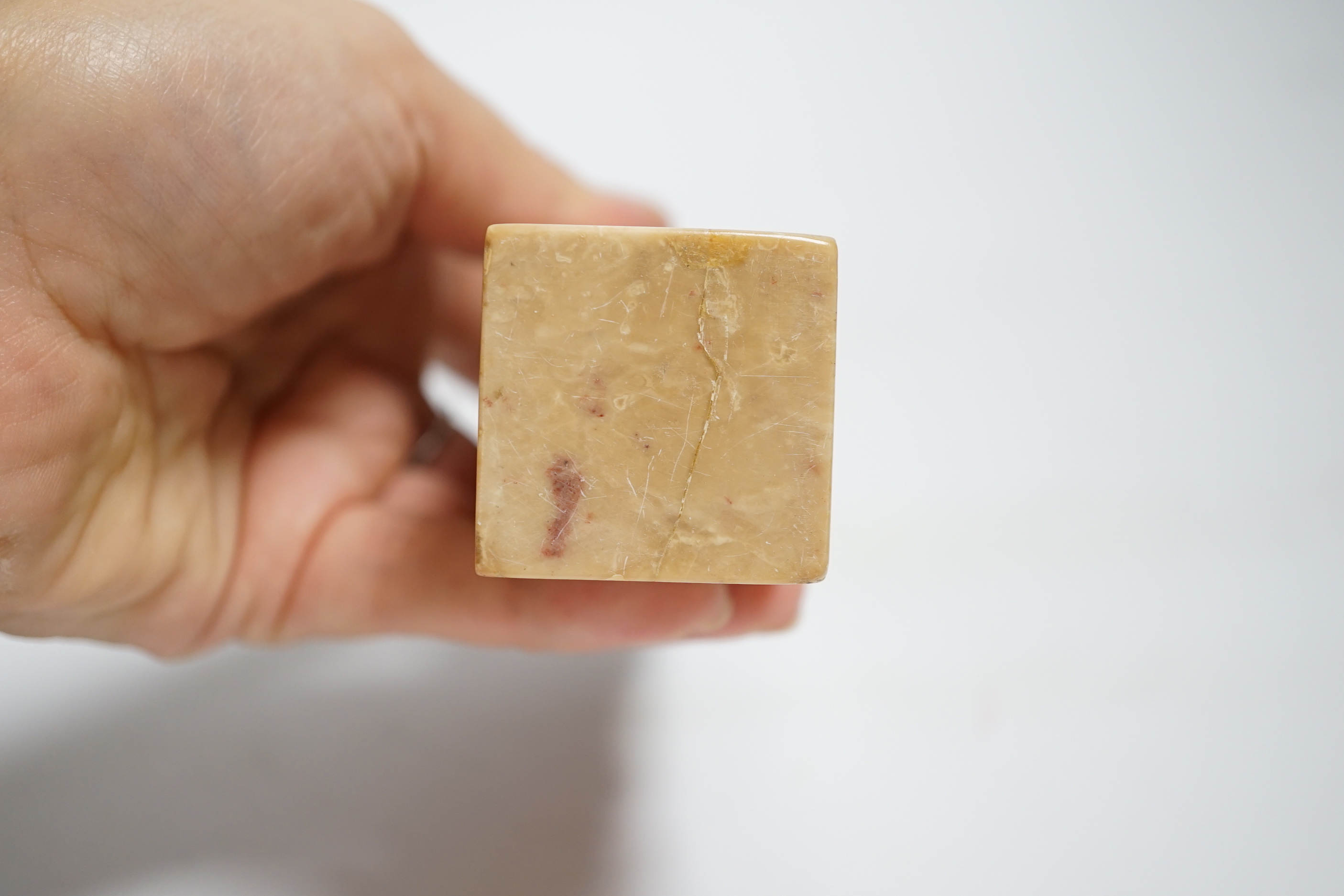 A Chinese soapstone seal, Qing dynasty, 11cm